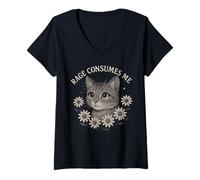 Womens Rage Consumes Me Funny Cat Meme V-Neck T-Shirt
