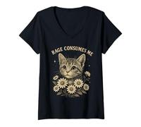 Womens Rage Consumes Me Funny Cat Meme V-Neck T-Shirt