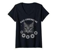 Womens Rage Consumes Me Funny Cat Meme V-Neck T-Shirt