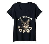 Womens Rage Consumes Me Funny Cat Meme V-Neck T-Shirt