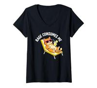 Women's Rage Consumes Me Funny Summer Cat V-Neck T-Shirt