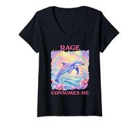 Women's Rage Consumes Me Retro Funny Dolphin Meme Weird V-Neck T-Shirt