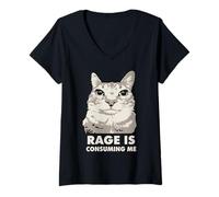 Womens Rage Is Consuming Me Angry Cat Meme Sarcasm Funny V-Neck T-Shirt