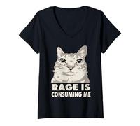 Womens Rage Is Consuming Me Angry Cat Meme Sarcasm Funny V-Neck T-Shirt