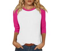 Womens Raglan Long Sleeve Tops 2024 Trendy Casual Color Block Patchwork Drop Shoulder Crewneck Sweatshirts Clothes Loose Fit Basic Solid Soft Comfy Pullover Sweater Tops Hot Pink
