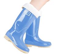 Women's Rain Boots Slip Outdoor High Top Winter Fleece Lined Fashion Shoes for Hiking Camping Daily Use, sky blue, 6 UK