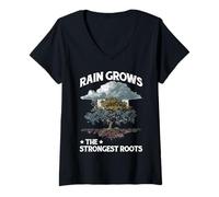 Womens Rain Grows The Strongest Roots Motivation Quote - V-Neck T-Shirt