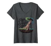 Womens Rain Grows The Strongest Roots, Tree Lover V-Neck T-Shirt