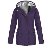 Women's Rain Jacket, Waterproof, Softshell Jacket, Large Sizes, Transition Jacket, Lined with Striped Raincoat, Sporty Outdoor Jacket, Rainproof, Cycling Jacket, Casual Hooded Jacket, Windbreaker