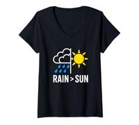 Women's Rain Over Sun Rainy Day Vibes Rain V-Neck T-Shirt