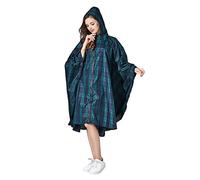 Womens Rain Poncho Stylish Polyester Waterproof Raincoat Free Size with Hood Zipper, Green Plaid, One size