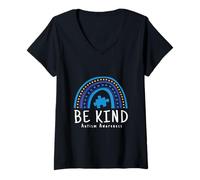 Womens Rainbow Autism Awareness Puzzle Teacher Women Accept Autism V-Neck T-Shirt