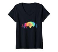 Womens Rainbow Bison Design Men Women Kids Buffalo Bison Lovers V-Neck T-Shirt