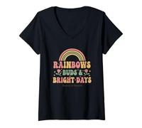 Women's Rainbow Buds Bright Days Growth V-Neck T-Shirt