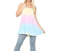 Womens Rainbow Cami Top Swing Dress Vest Cap Sleeve Midi Dress Racer Back Maxi Sheering Maxi