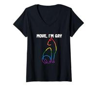 Women's Rainbow Cat Pride LGBT Month Homosexual Move I’m Gay V-Neck T-Shirt