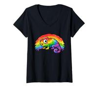 Women's Rainbow Chameleon. Reptile Lovers V-Neck T-Shirt