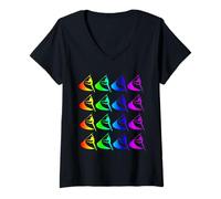 Women's Rainbow Color Guard Flag Graphic - Marching Band V-Neck T-Shirt