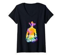 Womens Rainbow Cowboy Gay Pride Funny LGBTQ Halloween Party V-Neck T-Shirt