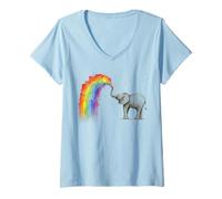 Women's Rainbow Elephant Art - Colorful Elephant Illustration V-Neck T-Shirt