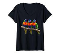 Womens Rainbow Lorikeet Branch Parrots Bird Art Australian Design V-Neck T-Shirt