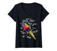 Womens Rainbow Lorikeet Parrot Anatomy, Funny Cute Pet Lover Bird V-Neck T-Shirt