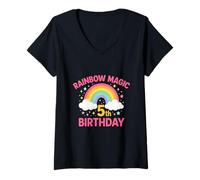 Womens Rainbow Magic Fifth Birthday Celebration V-Neck T-Shirt