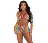 Women's Rainbow Mesh Bolero and Shorty Set Leg Avenue Multicolore TU