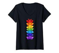 Women's Rainbow Moth Pride Kawaii Cute LGBTQ Stack V-Neck T-Shirt
