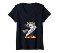 Women's Rainbow Muscular Unicorn Cricket Power Hero V-Neck T-Shirt
