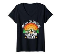 Women's Rainbow Not All Classrooms Have Four Walls Home School V-Neck T-Shirt