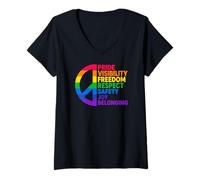 Women's Rainbow Peace Pride Visibility Freedom Respect V-Neck T-Shirt