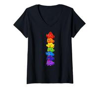 Women's Rainbow Pride Chickens Stacked Cute LGBTQ Kawaii V-Neck T-Shirt