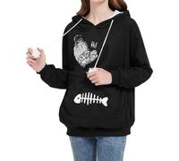 Women's Rainbow Pullover Women's Hoodie with Cosy Cat Print, Oversized Pocket Hoodie, Soft Fleece, Loungewear, Casual Streetwear Fashion Top for Autumn Butterfly Hoodie Women, black, XXL