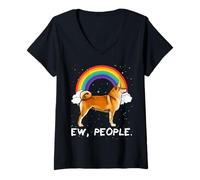 Womens Rainbow Shiba Inu Ew People Unicorn Dog V-Neck T-Shirt