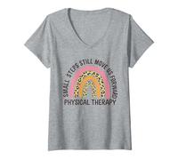 Womens Rainbow Small Steps Move Us Forward Physical Therapy Pride V-Neck T-Shirt