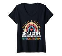 Womens Rainbow Small Steps Move Us Forward Physical Therapy Pride V-Neck T-Shirt
