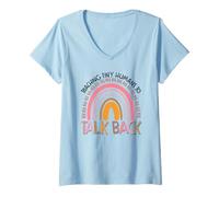 Women's Rainbow Teaching Tiny Humans to Talk Back SLP tee Speech LAN V-Neck T-Shirt