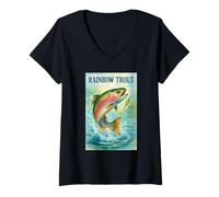 Womens Rainbow Trout Fish V-Neck T-Shirt