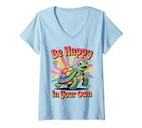 Womens Rainbow Turtle Be Happy In Your Own Shell Autism Awareness V-Neck T-Shirt