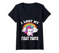 Women's Rainbow Unicorn I Lost My First Tooth Funny Tooth Fairy V-Neck T-Shirt