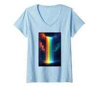 Womens Rainbow Waterfall at Night Fantasy Landscape Dreamscape V-Neck T-Shirt