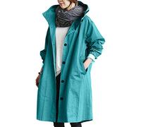 Women's Raincoat Solid Color Waterproof Jacket Lightweight Plus Size Trench Coat Hooded Long Sleeve Pocket Outdoor Quick Dry Raincoat Windproof Casual Zipper Jackets