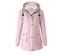 Women's Raincoat with Fleece Lightweight Wind Jacket for Outdoor Activities Everyday Weatherproof Functional Jacket with Zip, pink, L