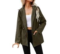 Women's Raincoats Autumn Winter Women's Raincoats Waterproof Lightweight Windbreaker Solid Open Stitch Jacket Coat Outwear Hoodie Sale Clearance Items Army Green