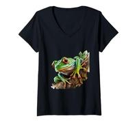 Womens Rainforest Amphibian Red Eyes Frog Red Eyed Tree Frog V-Neck T-Shirt