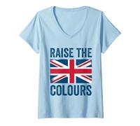 Womens Raise The Colours British Flag Graphic Union Jack England V-Neck T-Shirt