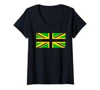Womens Raise The Jamaican Colours British Flag Union Jack England V-Neck T-Shirt