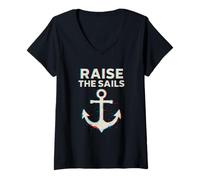 Womens Raise The Sails Anchor Sea Punk V-Neck T-Shirt