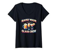 Women's Raise Your Glass Crew - Funny Party Squad V-Neck T-Shirt
